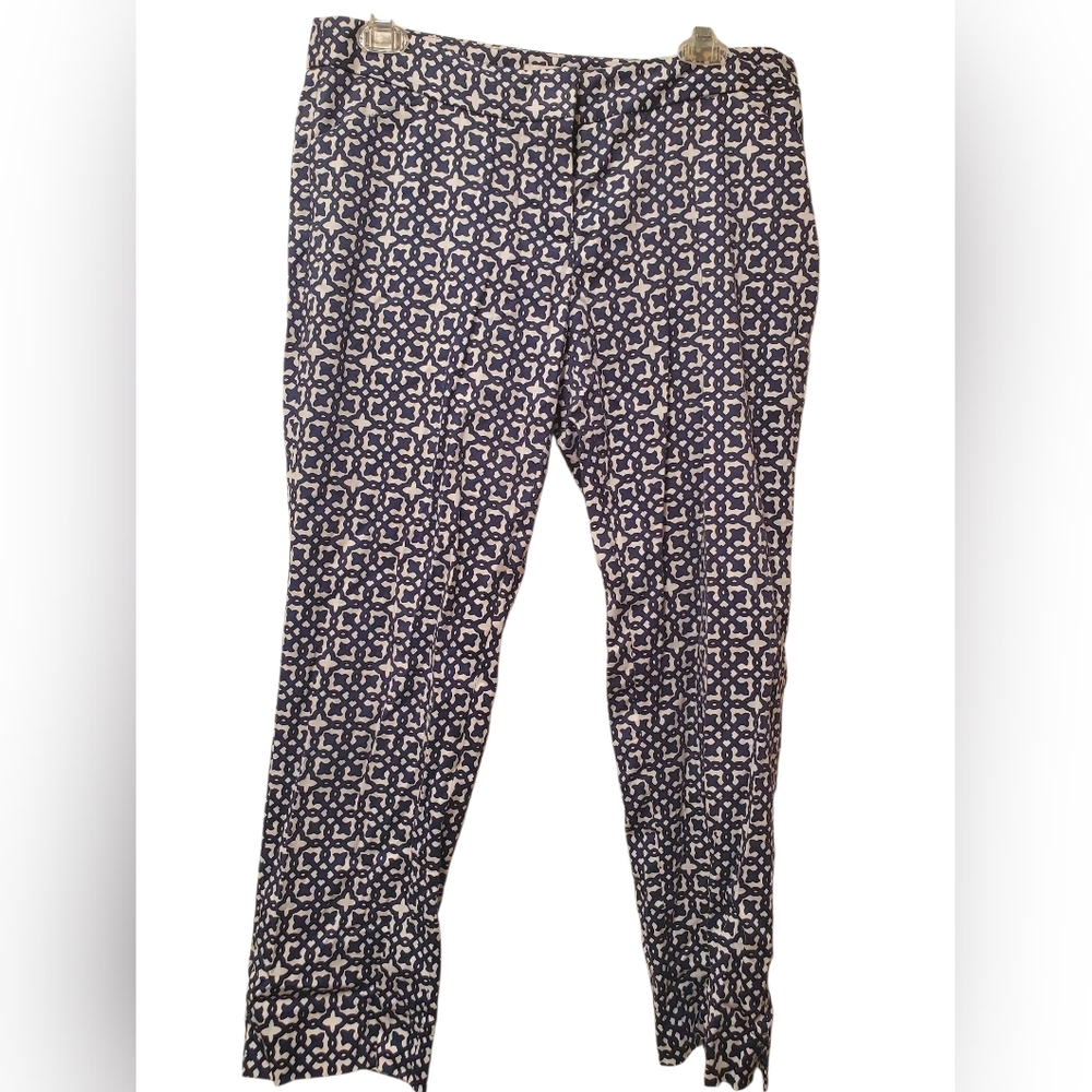 Laundry By Shelli Segal Navy and White Cropped Geometric Pants Size 8